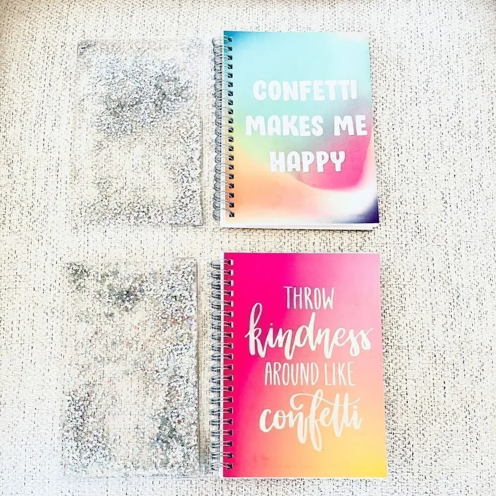 NWT Greenbrier 2 Gorgeous Floating Moving Glitter Pink Blue Notebooks 7”Hx5”W
